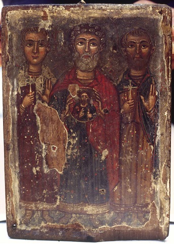 Larnaka, Bishop's Palace, icon of Saints Minas, Victor and Vikentios.